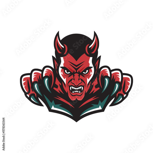 devil pose angry attacking with claws character logo illustration on white background