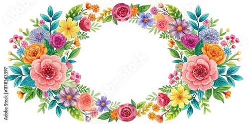 Colorful floral wreath seamless pattern on white background , floral, nature, floral, nature, pattern, flowers, wreath