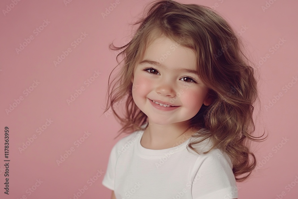 Adorable Child Smiles Brightly Against Pink Background, Shows Happiness, Joy, and Innocence. Adorable Child Smiles Brightly Against Pink Background, Shows Happiness, Joy, and Innocence.