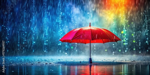 Wallpaper Mural A bright red umbrella stands alone in a torrential downpour with rain pouring around it Torontodigital.ca