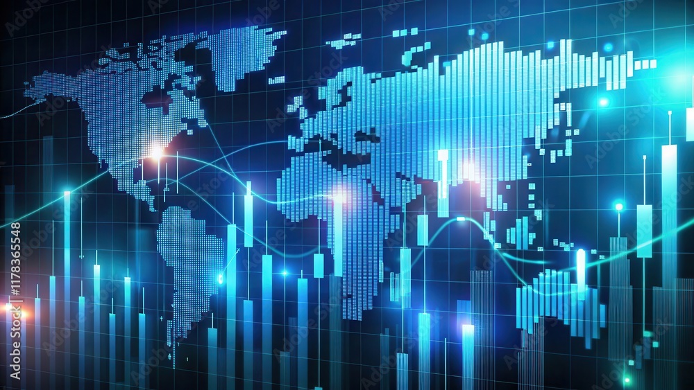 Glowing forex chart background with animated indicators and market data, graphics, digital art Glowing forex chart background with animated indicators and market data, graphics, digital art