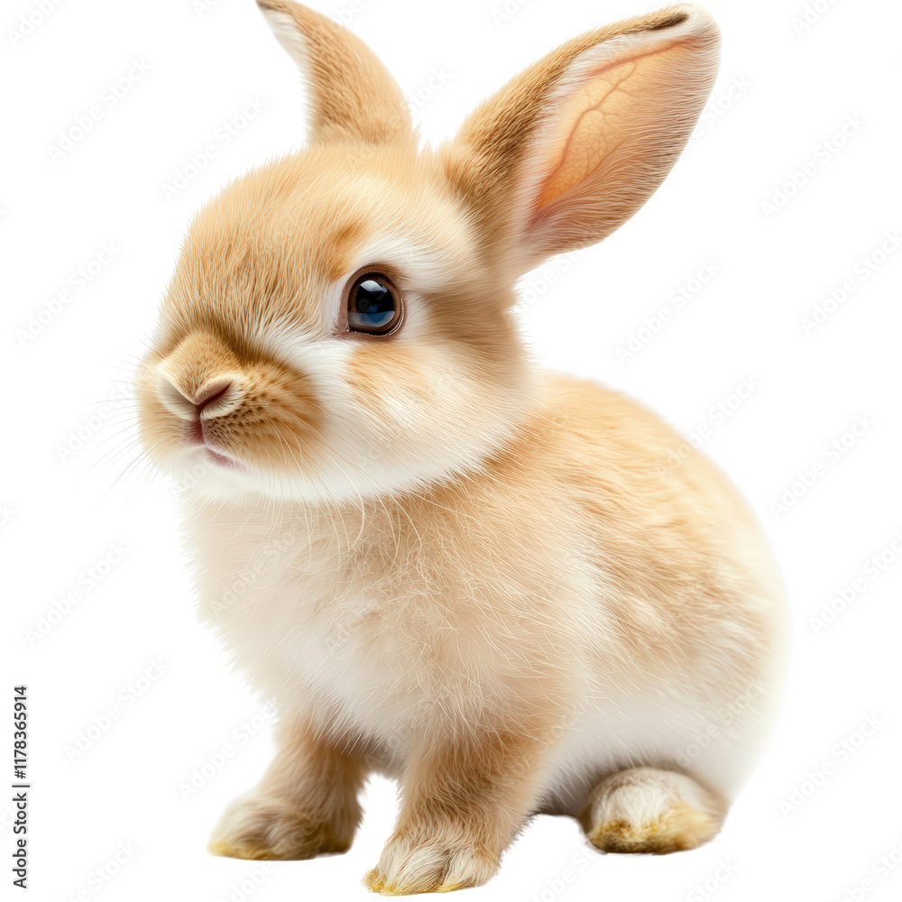 Fototapeta premium Adorable Small Rabbit Sitting Gracefully on a Solid Black Background Creating a Cute and Charming Visual Contrast isolated on white background