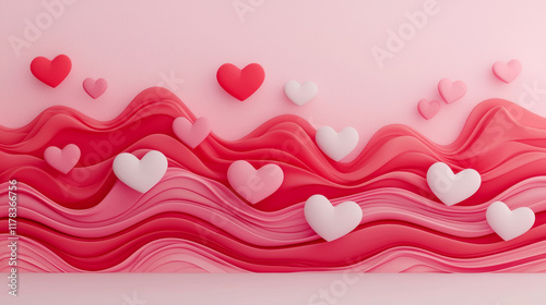 Abstract wave of colorful hearts in pink tones