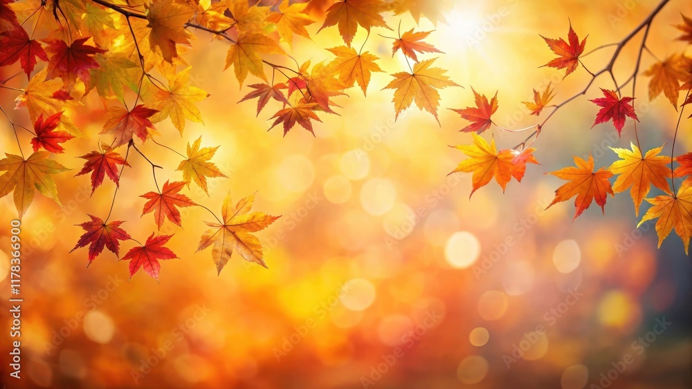 Autumnal foliage, vibrant leaves against a sunlit bokeh background, creating a picturesque seasonal scene. Autumnal foliage, vibrant leaves against a sunlit bokeh background, creating a picturesque seasonal scene.