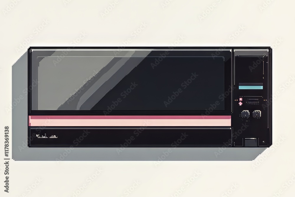 Fototapeta premium A vintage black and pink microwave oven with retro aesthetics.
