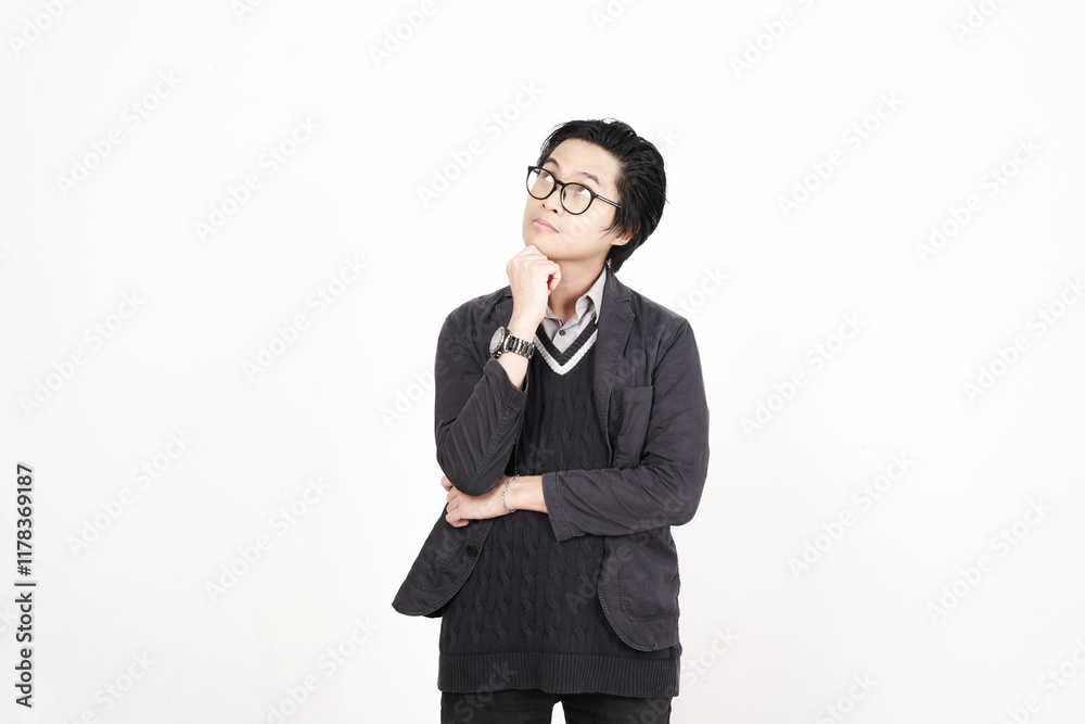 Thinking gesture of Handsome Asian Man Isolated On White Background