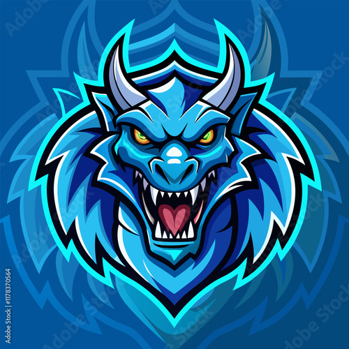 Blue dragon head logo design, for esport, sticker, tatto. Vector illustration. photo