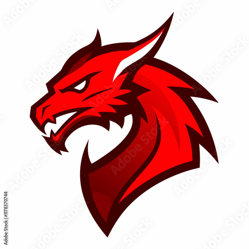 Red dragon head logo design, for esport, sticker, tatto. Vector illustration. photo