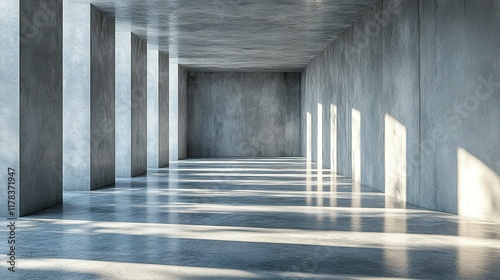 Concrete corridor with light and shadow patterns
