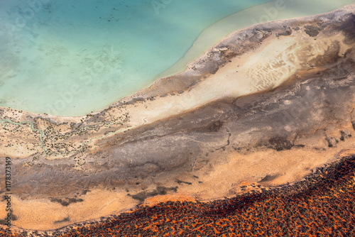 Aerial views over UNESCO area of Shark Bay, Western Australia, Australia