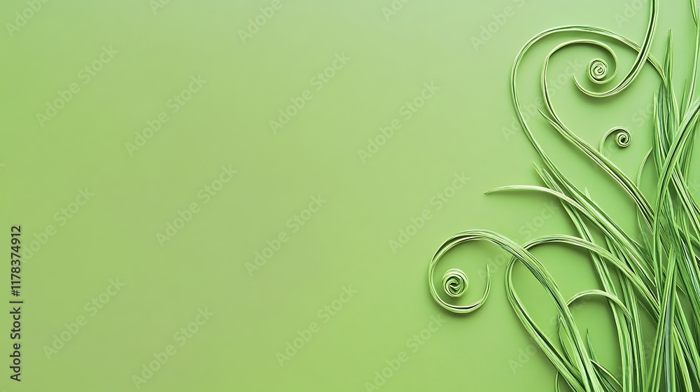 Green grass blades arranged in artistic swirls on green background Green grass blades arranged in artistic swirls on green background