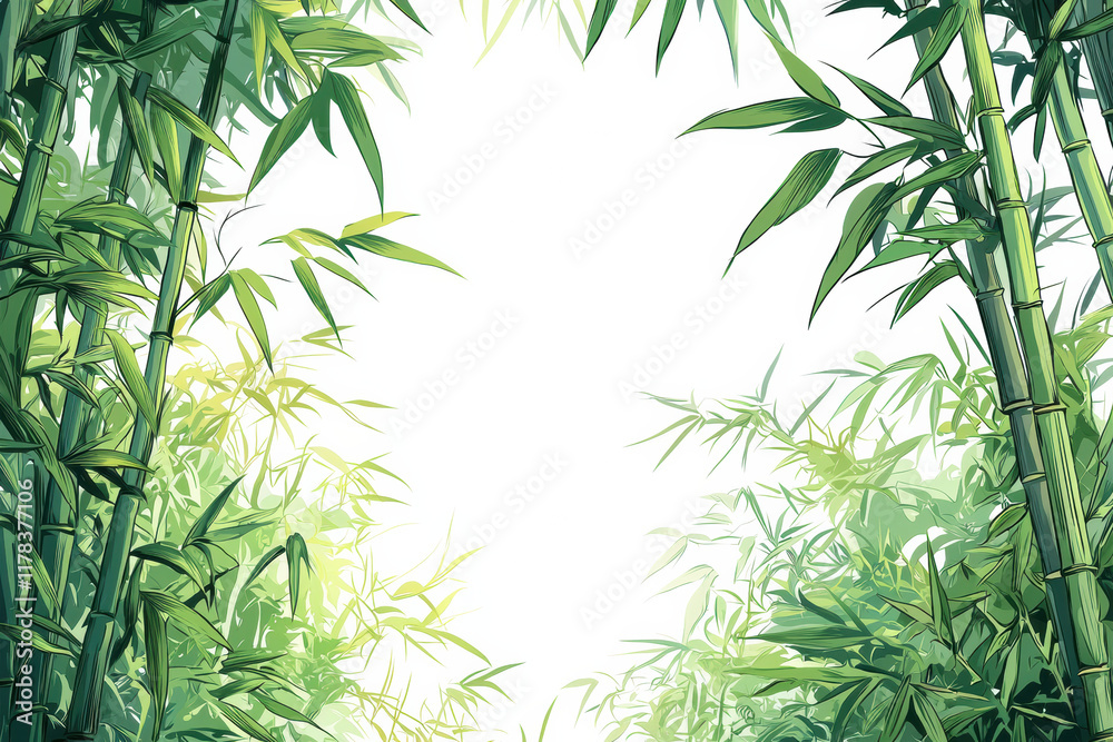 Fototapeta premium Bamboo forest illustration with lush greenery and bright background