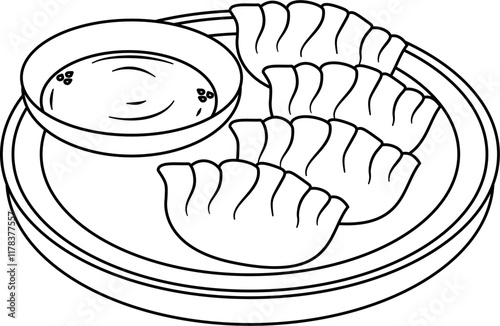 Dumplings on plates outline vector