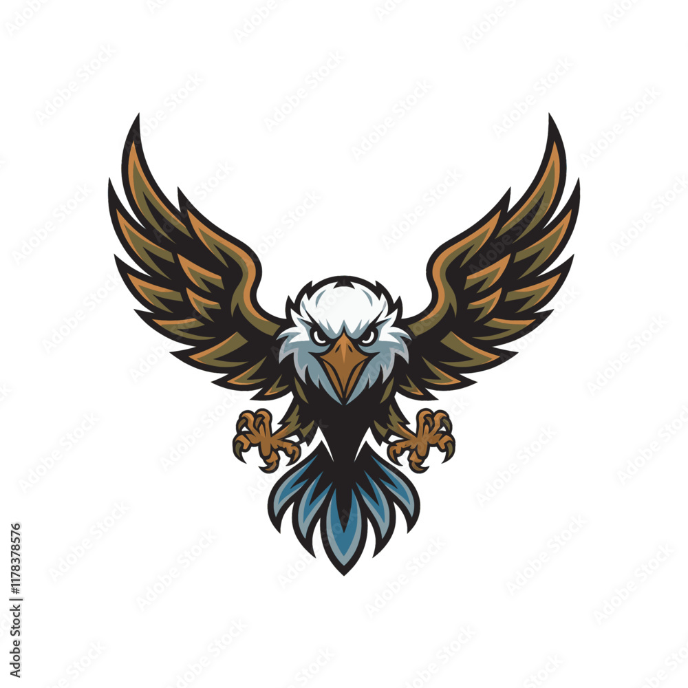 Obraz premium eagle fliying attacking pose with claws logo design on white background