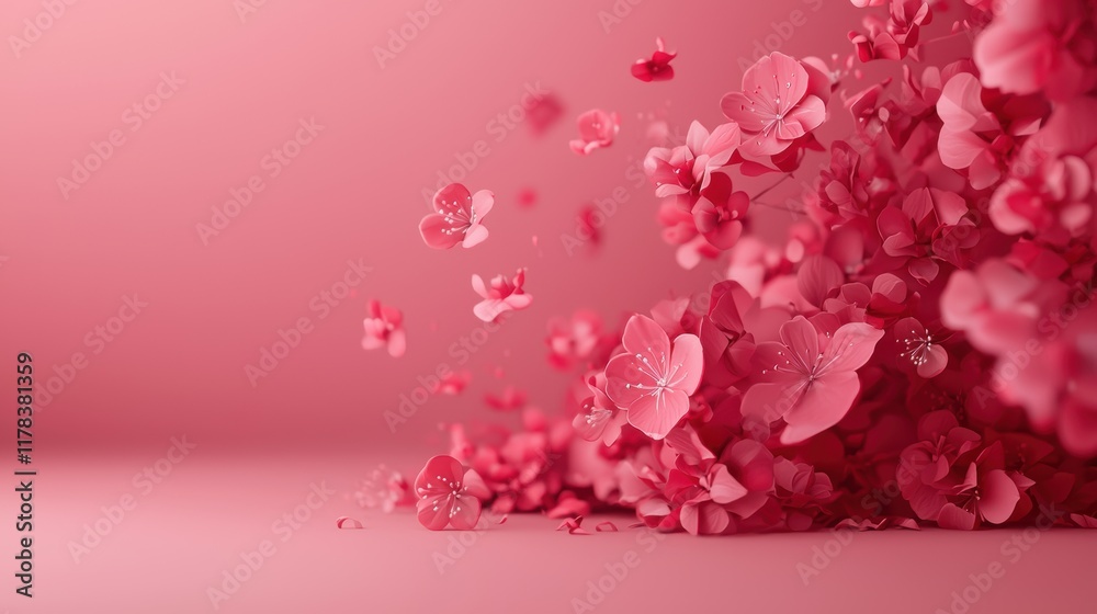 Fototapeta premium Vibrant pink cherry blossoms in a dreamy composition