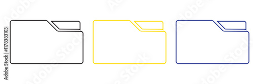 Folder icon vector set. Desktop black and yellow folder icon. Office document folder vector symbol. Empty file thin line sign. Archives files pictogram set.