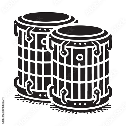 Cajon Silhouette Vector Illustration, Solid White Background.