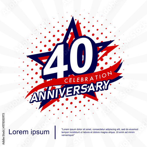 40th years anniversary celebration emblem. anniversary star logo isolated with red ribbon and star. vector illustration template design for web, flyers, poster, invitation card, greeting card
