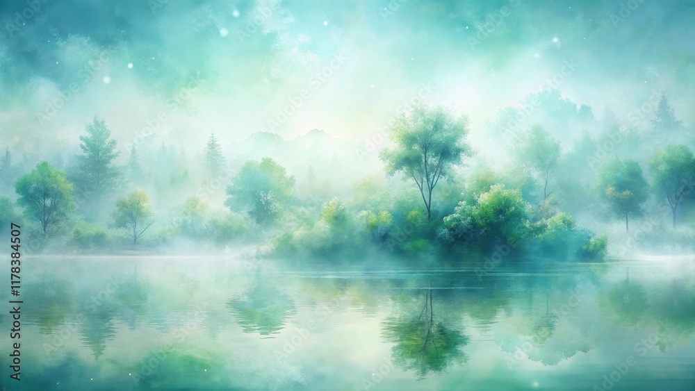 Serene Lakeside Forest in Misty Dawn, Reflected in Tranquil Waters, a Dreamlike Scene of Nature's Peaceful Serenity Serene Lakeside Forest in Misty Dawn, Reflected in Tranquil Waters, a Dreamlike Scene of Nature's Peaceful Serenity