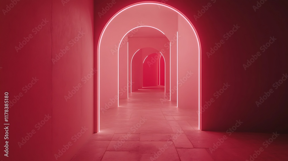 Fototapeta premium Pink Neon Lit Archway Corridor Interior Design