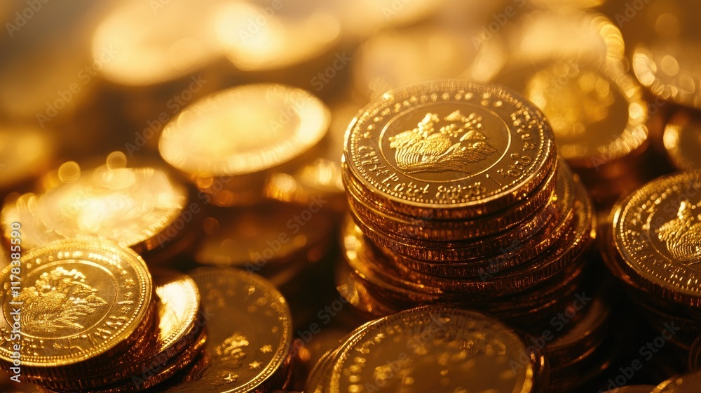 Stacked gold coins symbolizing financial growth and stability, set against a clean background, economic concept. Stacked gold coins symbolizing financial growth and stability, set against a clean background, economic concept.