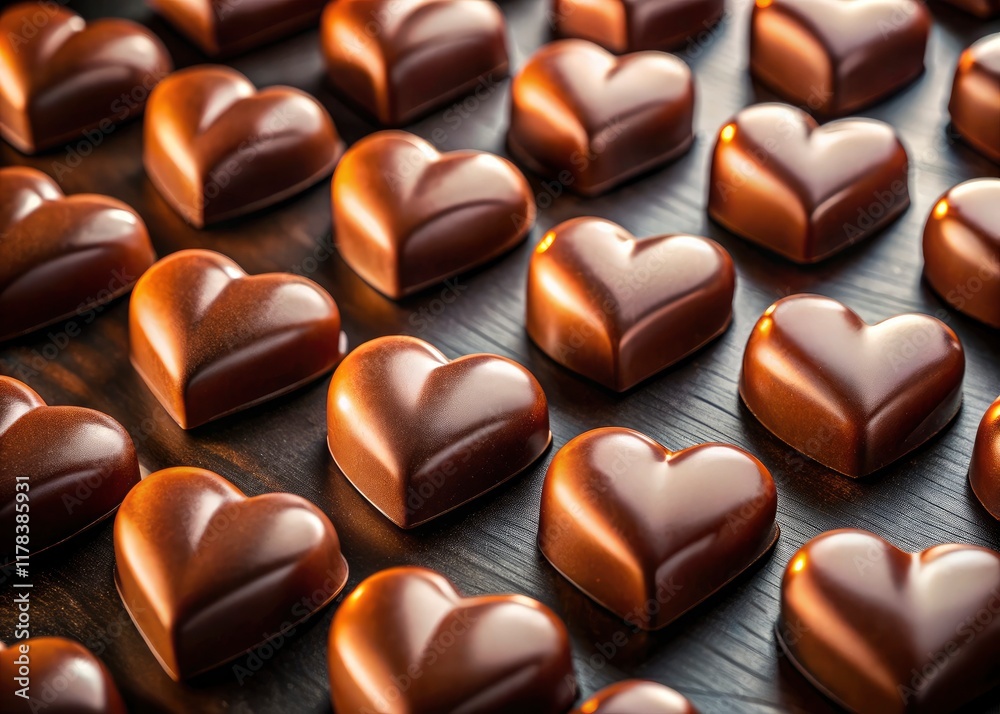 Fototapeta premium Romantic Valentine's Day: Rows of chocolate hearts, perfectly photographed.