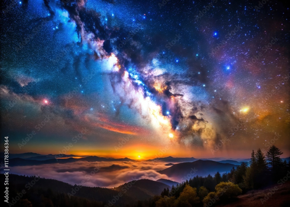 Fototapeta premium Aries constellation blazes in this breathtaking aerial nightscape, a stunning astrological zodiac display.