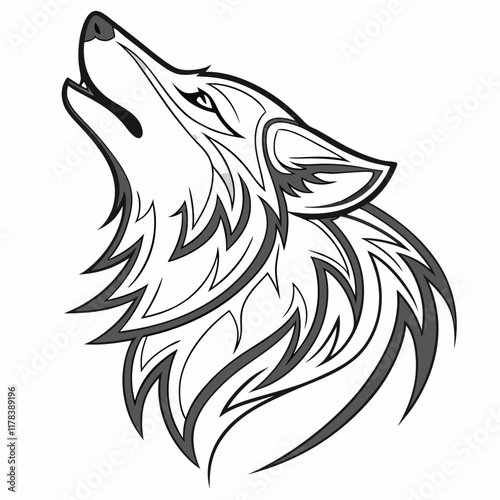 wolf head tattoo. abstract silver wolf head face logo vector line art