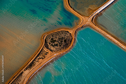 Aerial photography of salt mine, Shark Bay, Western Australia