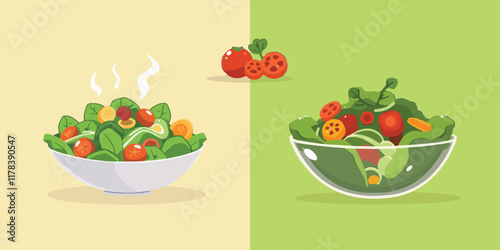 fresh, salad, tomatoes, food, vegetable, healthy, diet, green, vector, illustration, dinner, lunch, lettuce, organic, onion, meal