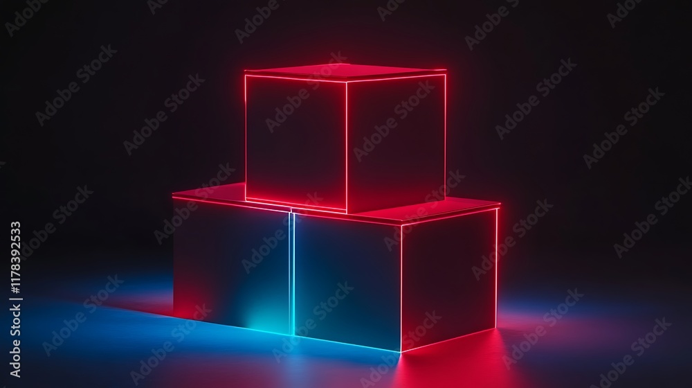 Neon Lit Cubes Stacked Abstract Design Neon Lit Cubes Stacked Abstract Design