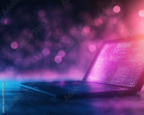 Digital tax form action in a futuristic workspace creative content macro view vibrant glow effects