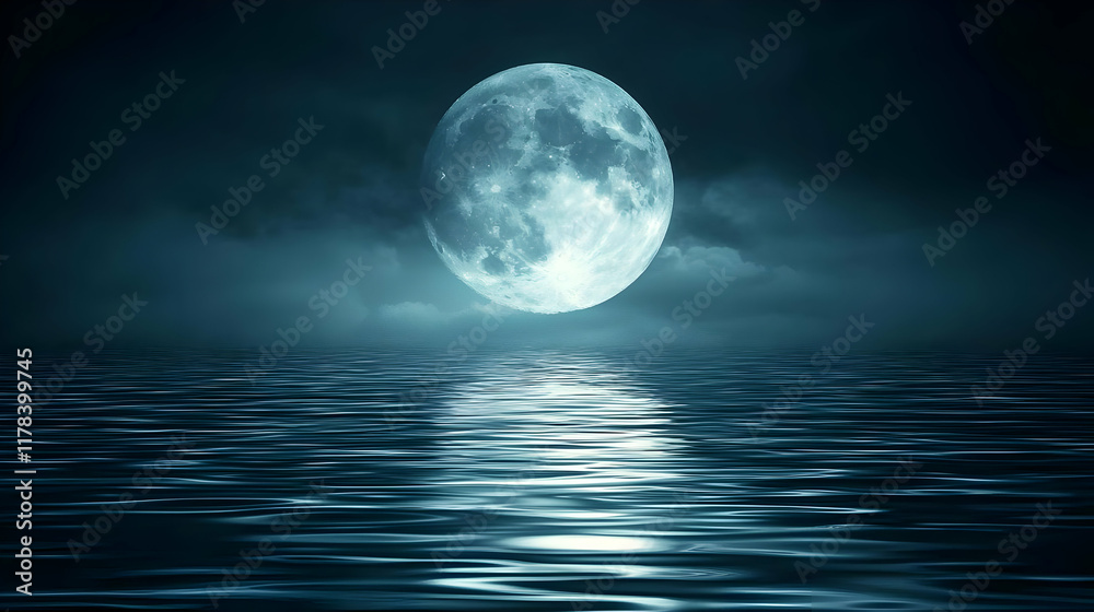 Moonlit Ocean: Night Sky Serenity, Water Reflections Moonlit Ocean: Night Sky Serenity, Water Reflections