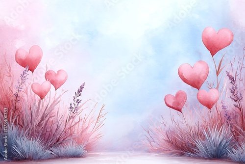 Watercolor Heartscape: Romantic Love Background - Watercolor effects photo