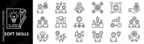 Soft Skills icon collection set. Containing design communication, teamwork, leadership, business, management