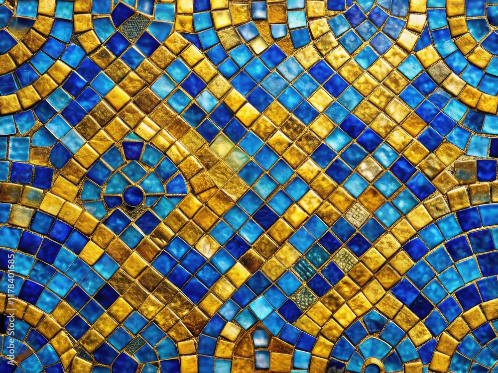 Fototapeta premium Abstract Mosaic Background - Blue Gold Grid Design