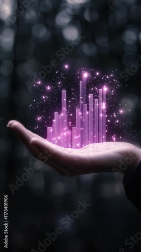 Wallpaper Mural A mystical hand holds shimmering pink bars of light amidst a dark, blurred forest background, suggesting magic or digital data. Torontodigital.ca