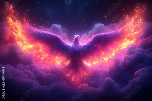Fiery Phoenix Soaring Through Cosmic Clouds