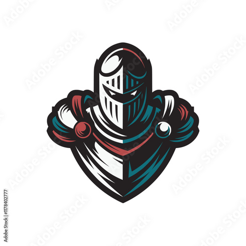 knight pose standing logo design illustration