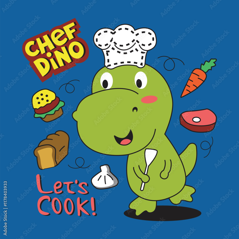 Obraz premium chef dinosaur design cartoon vector illustration