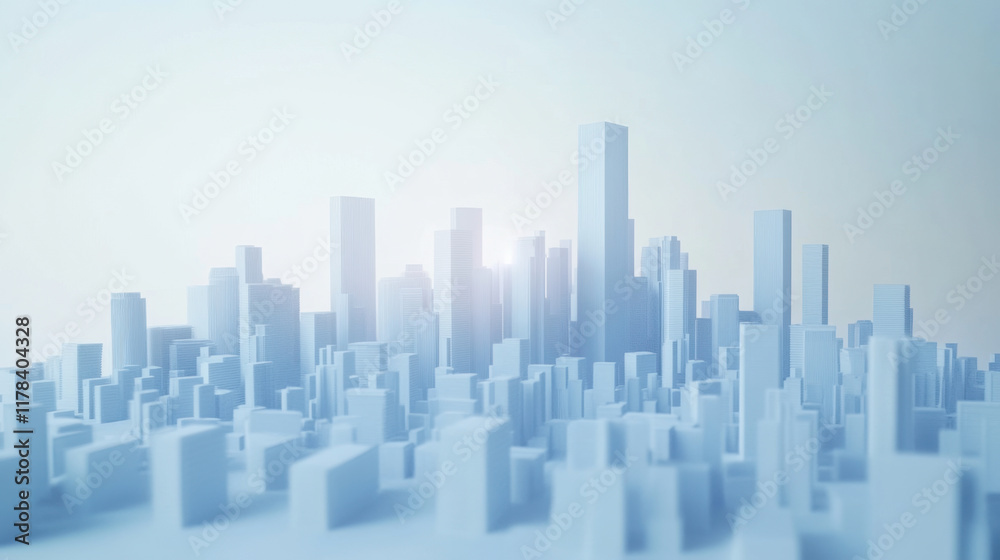 Fototapeta premium futuristic blue hologram cityscape with tall buildings and bright background creates sense of innovation and modernity