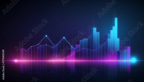 A vibrant digital graph with dynamic peaks and valleys, showcasing data trends in neon colors against a dark background.