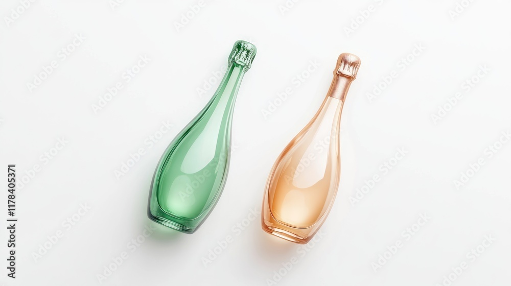Fototapeta premium Two colored glass bottles on white background