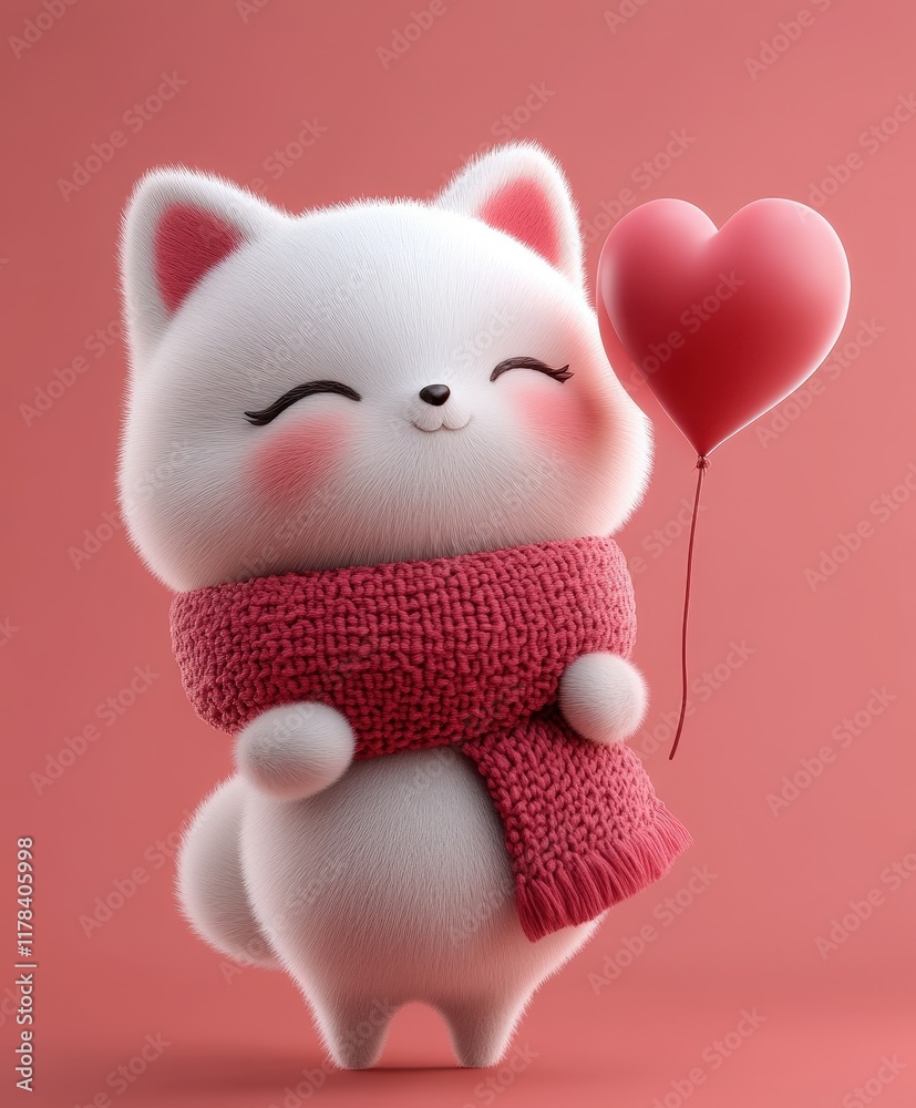 Obraz premium A charming cat cradles a vibrant heart-shaped balloon, embodying the spirit of love and joy, perfect for celebrating Valentine's Day.