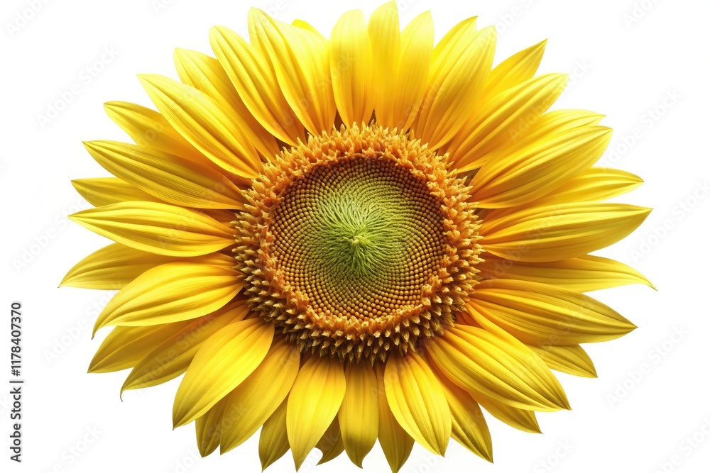 Aerial Golden Sunflower Blossom on White Background - AI Photo Aerial Golden Sunflower Blossom on White Background - AI Photo