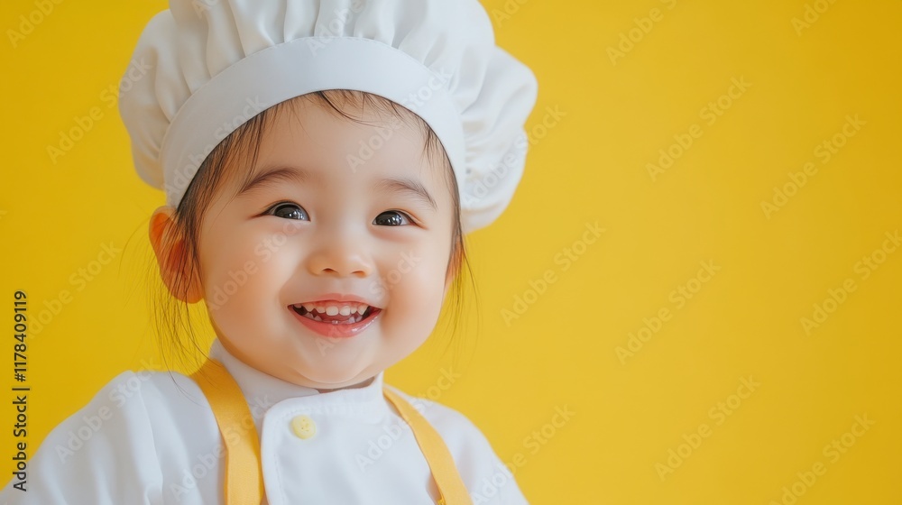 Portrait beautiful young asian woman in chef or cook uniform with hat on yellow isolated background. Portrait beautiful young asian woman in chef or cook uniform with hat on yellow isolated background.