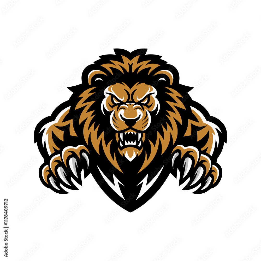 Obraz premium lion attacking pose with claws design logo illustration on white background