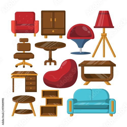 Home Furniture Interior Isolated Set