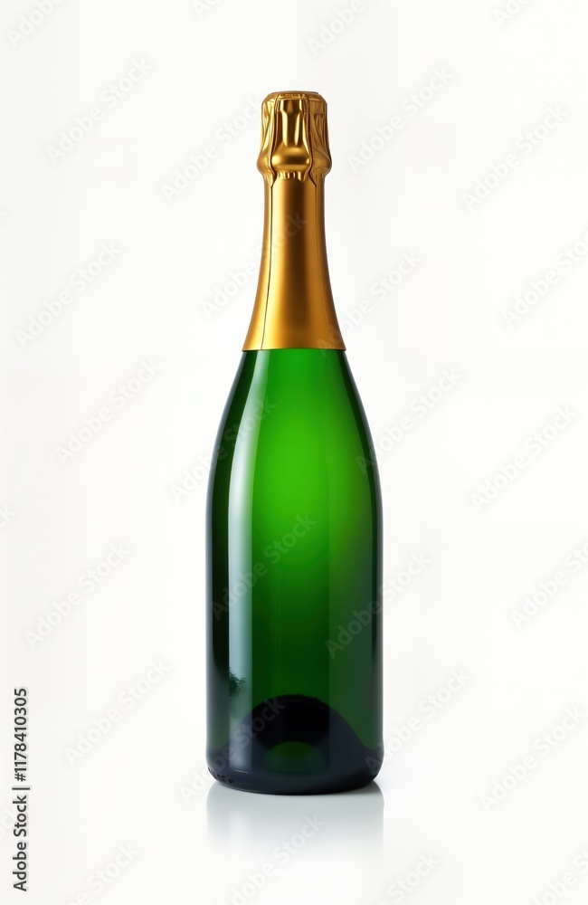 Green champagne bottle with gold cap. Empty bottle against white background. Elegant alcoholic beverage. Premium drink. Celebratory mood. Special occasion. Luxury drink. Bottle style. Party. Festive. Green champagne bottle with gold cap. Empty bottle against white background. Elegant alcoholic beverage. Premium drink. Celebratory mood. Special occasion. Luxury drink. Bottle style. Party. Festive.