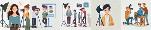 Vector set of a teenager doing a photo session with a simple flat design style